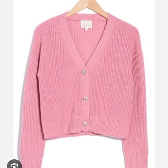 Cing a sept Palmer Rhinestone Button Cardigan Rose Quartz Size Small - Picture 1 of 11